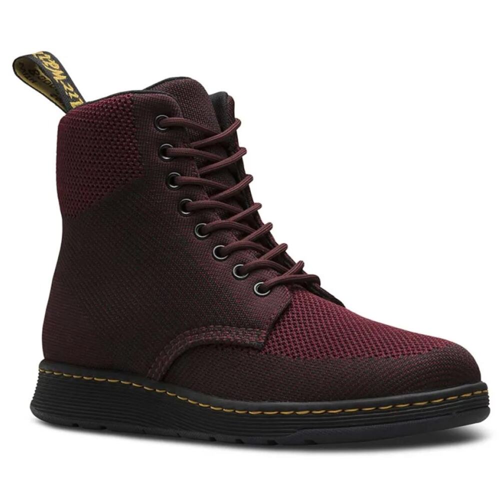 DR. MARTENS Knit Rigal 8 Eye Boots Maroon Oxblood Red Sz US 9 L $168